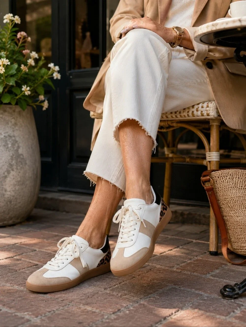 Leopard Print Sneakers Neutral Tan Cream Suede Streetwear Casual Leisure Shoes